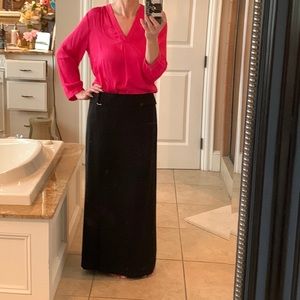New York & Company Black Faux Wrap Skirt with Buckle